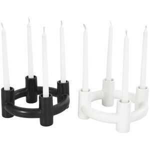 Cosmopolitan Black &White Ceramic Geometric Circle Decorative Candle Holders NWT